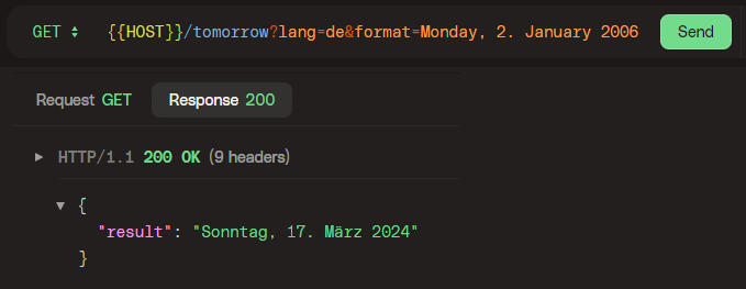 Use Go's formatting layout in your request to the DatesAPI webservice